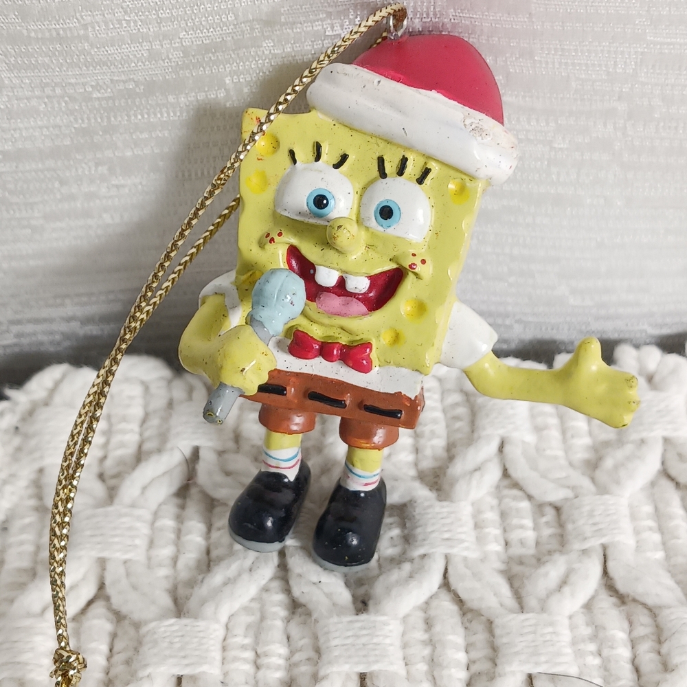 SPONGEBOB SQUAREPANTS 2002 Singing Santa Christmas Tree Ornament 3.5" VIACOM
